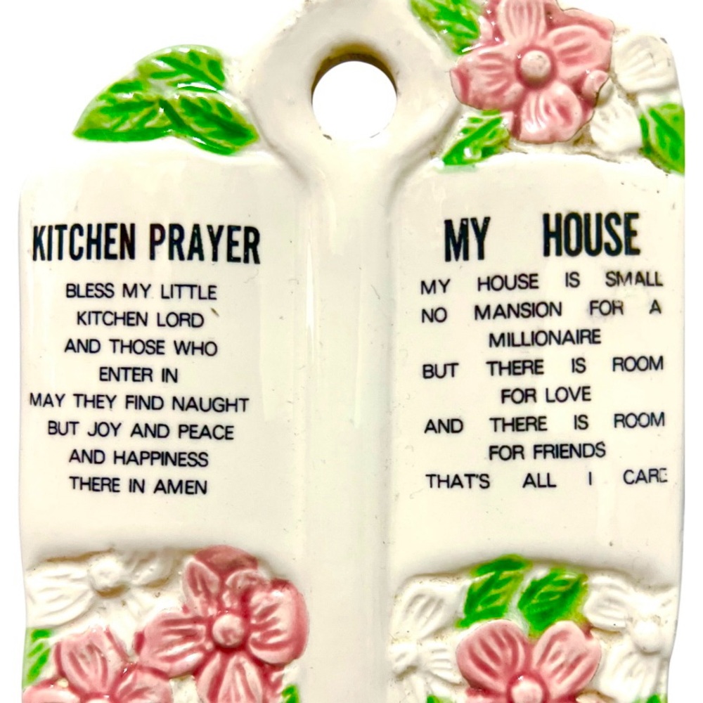 Vintage Kitchen Prayer Wall Plaque – Floral Ceramic Hanging Sign – “My House”